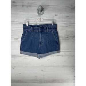 Express Shorts Womens 6 Blue Denim Shortie Super High Rise Cuffed Hem Stretch